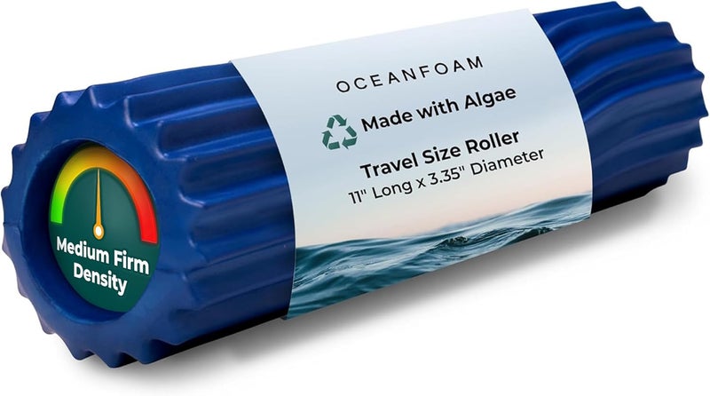 Oceanfoam Ripple Travel Foam Roller (11" x 3.35") Firm Mini Foam Roller for Physical Therapy, Deep Tissue Massage, Back Pain - High Density, Ergonomic Wave Textured - Yoga, Exercise (Royal Blue) - Image 1